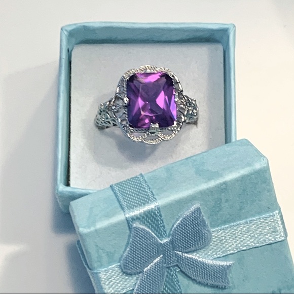 💜🆕 Vintage Amethyst Purple Gemstone Silver Ring - Picture 1 of 9